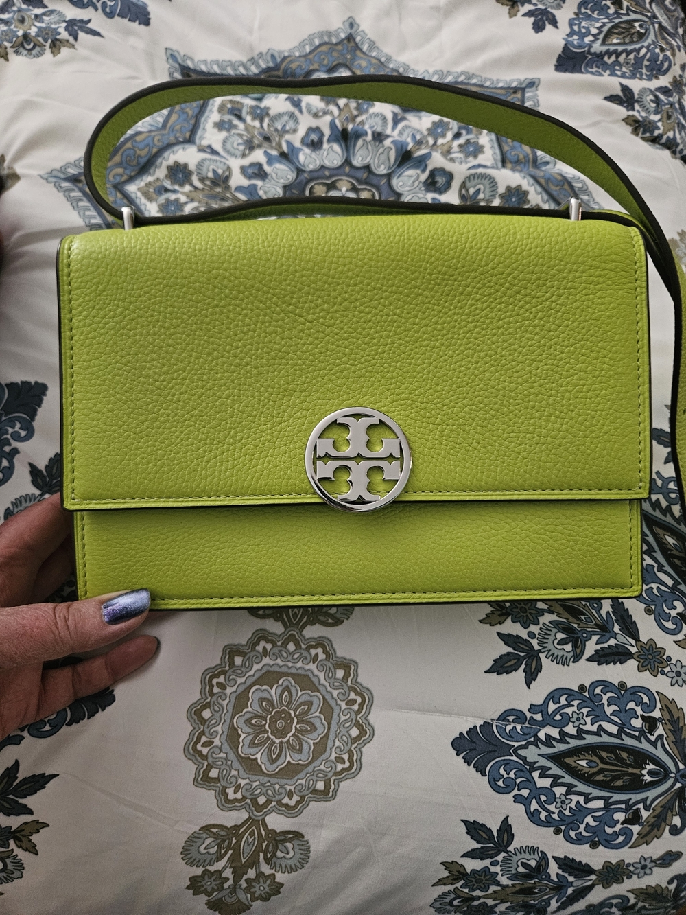 Tory Burch Miller Flap Green Leather Shoulder Bag